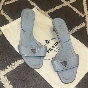 Prada Women's Light Blue Leather Kitten Heels